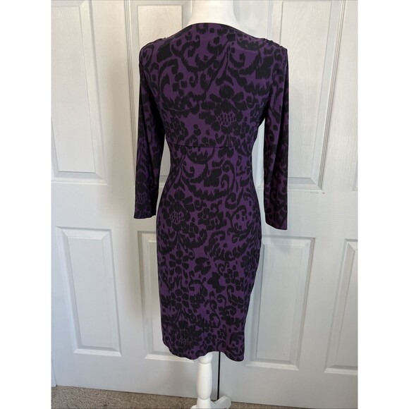 American Living Jersey Dress Sz 2 Stretch Ruched Empire Faux Wrap Cocktail Midi - Picture 6 of 10